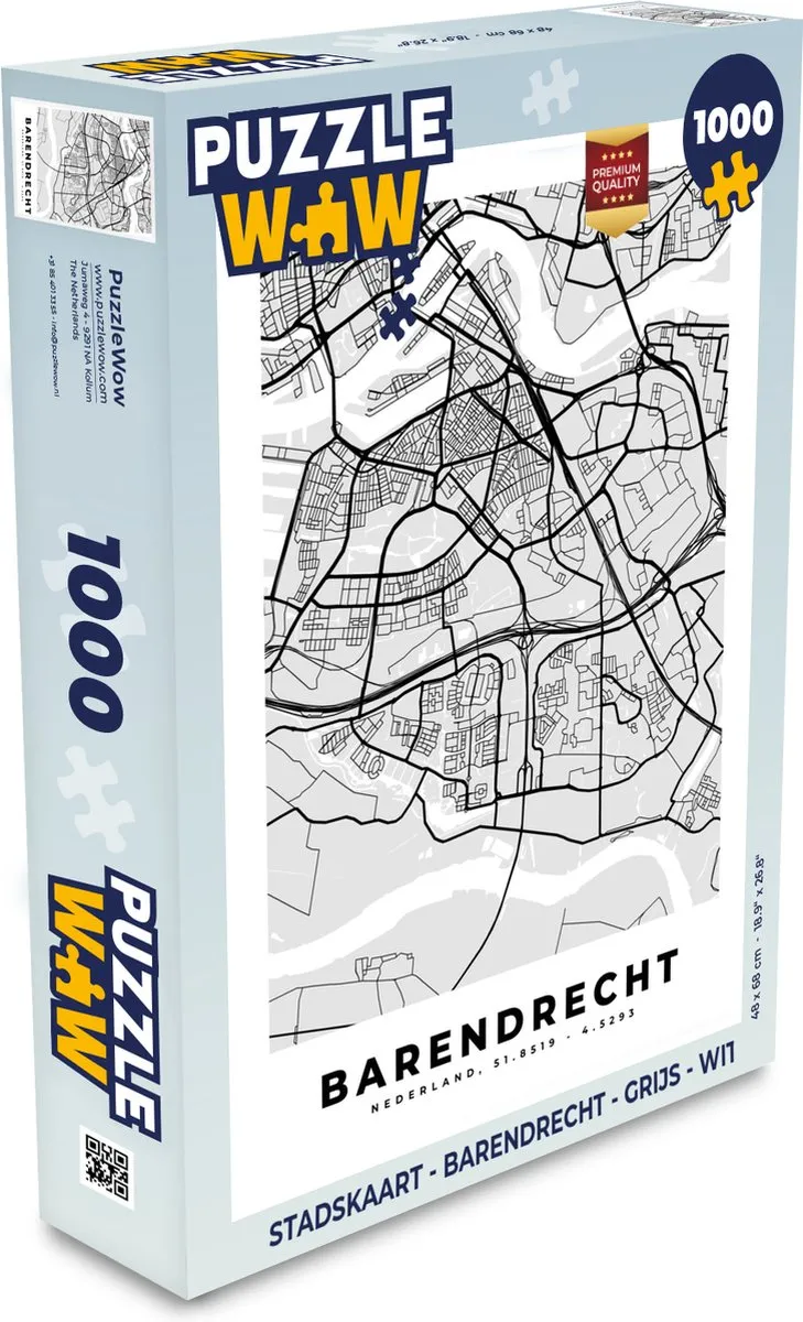 PuzzleWow Stadskaart Barendrecht Legpuzzel 1000 Stuks