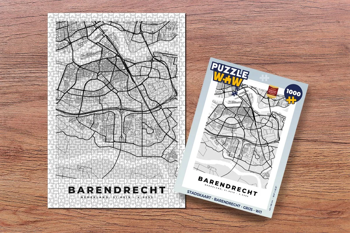 PuzzleWow Stadskaart Barendrecht Legpuzzel 1000 Stuks - Multicolor