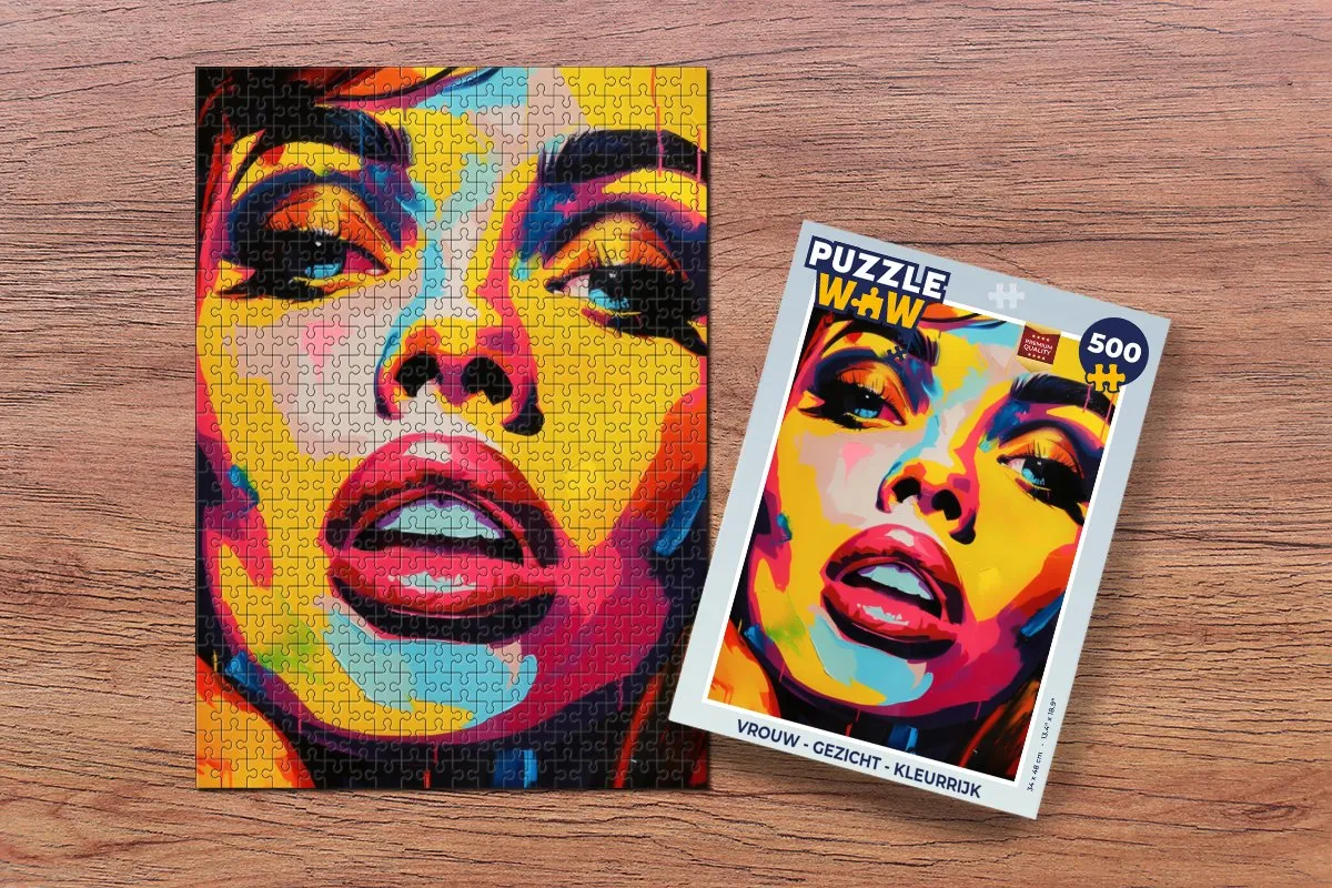 PuzzleWow Vrouw Gezicht Legpuzzel 500 Stuks - Kleurrijk