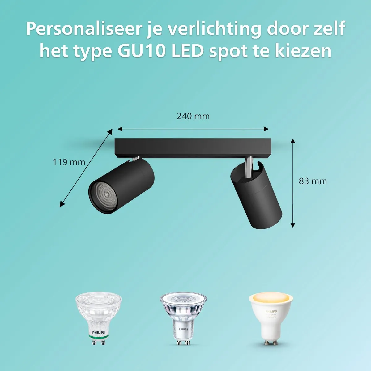 Philips Idris Spot IP44 2x5W - Zwart