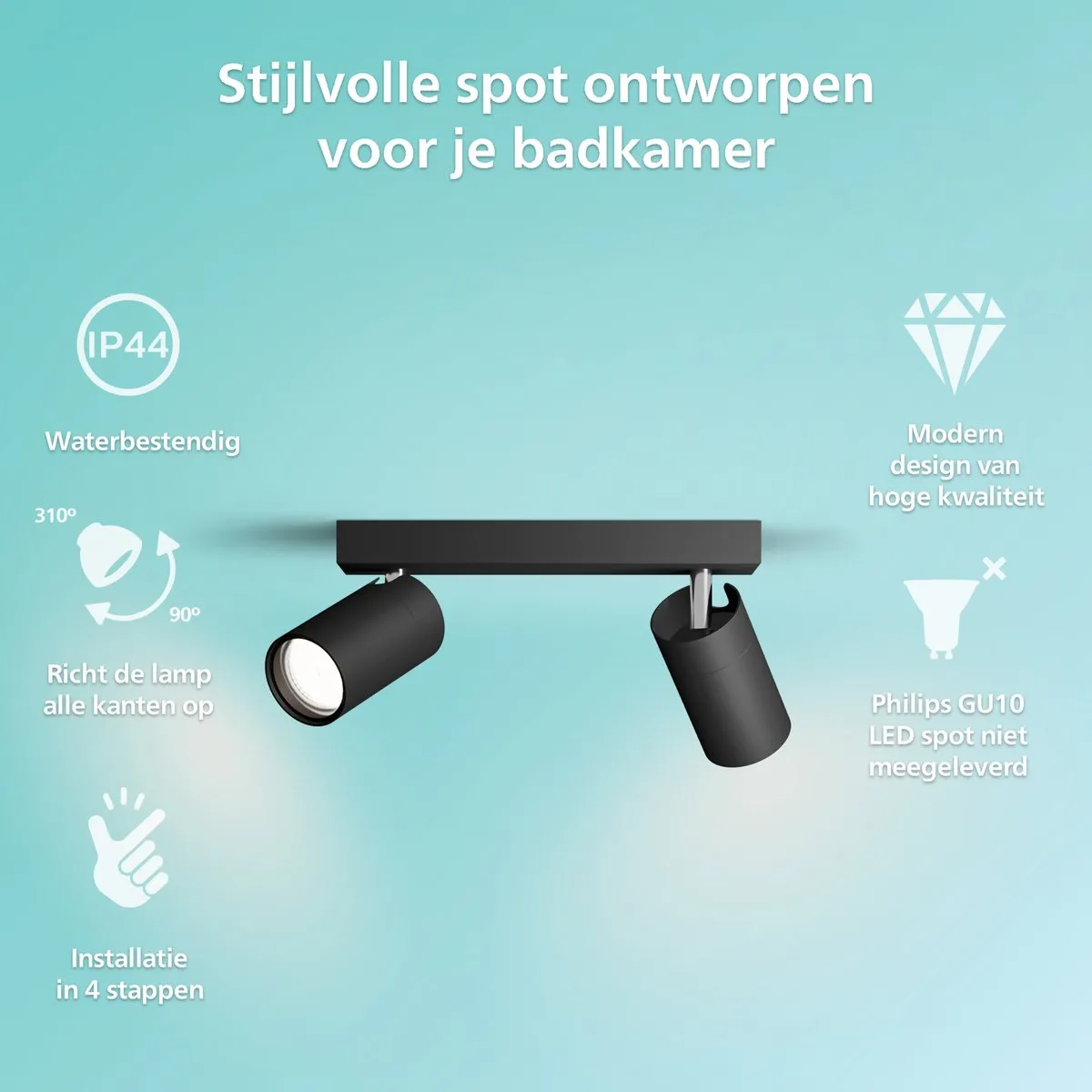 Philips Idris Spot IP44 2x5W - Zwart