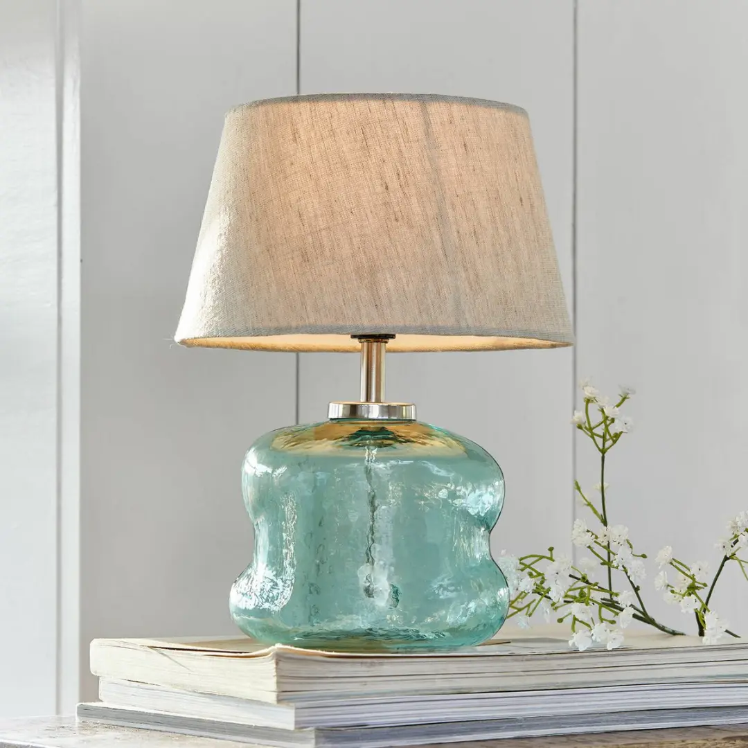 Loberon Rufino Tafellamp - 25W - Ø20cm - Blauw/Beige