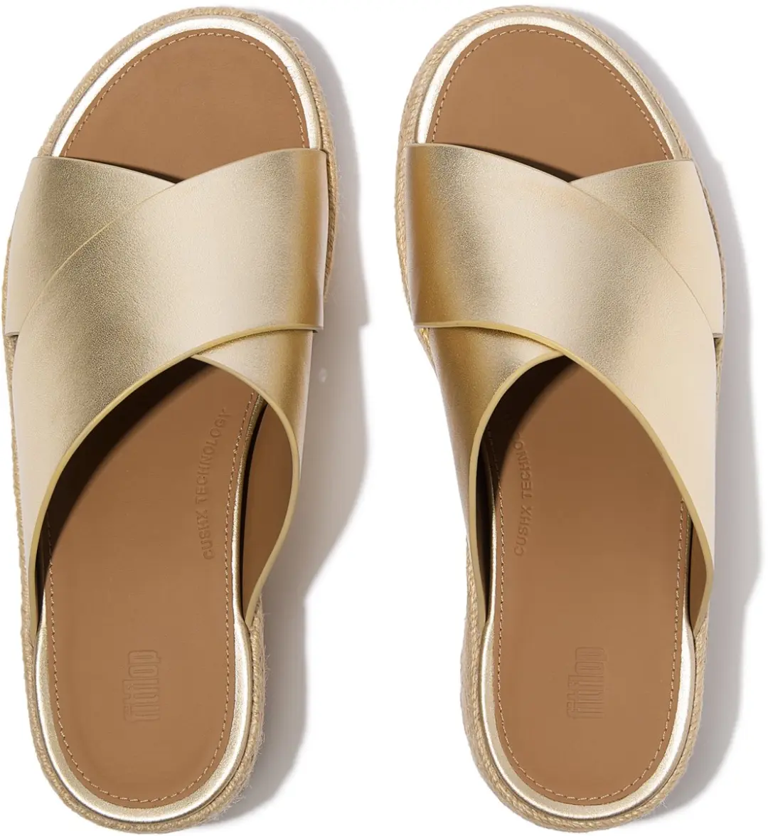 FitFlop Platfforms Espadrille Leather Wedge Cross Slides - Maat 37