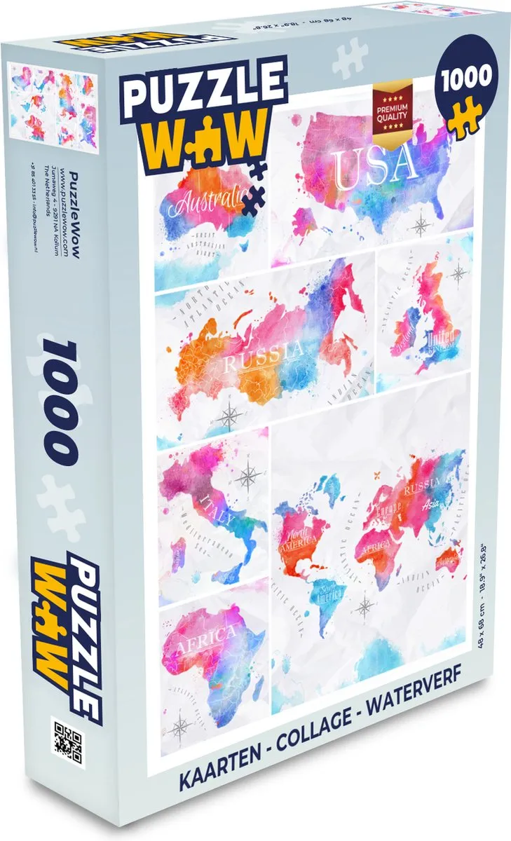 PuzzleWow Collage Waterverf Legpuzzel 1000 Stuks - Multicolor