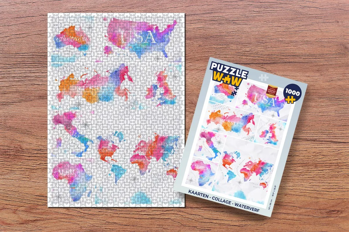 PuzzleWow Collage Waterverf Legpuzzel 1000 Stuks - Multicolor