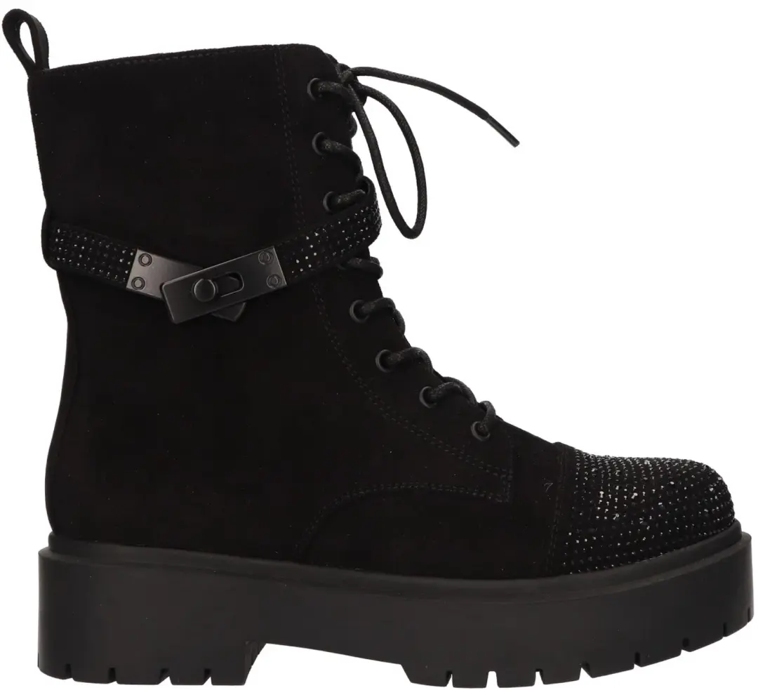LA STRADA DAMES BOOTS ZWART 2600801 2201 BLACK BIKER BOOT MICRO+STONES maat 40