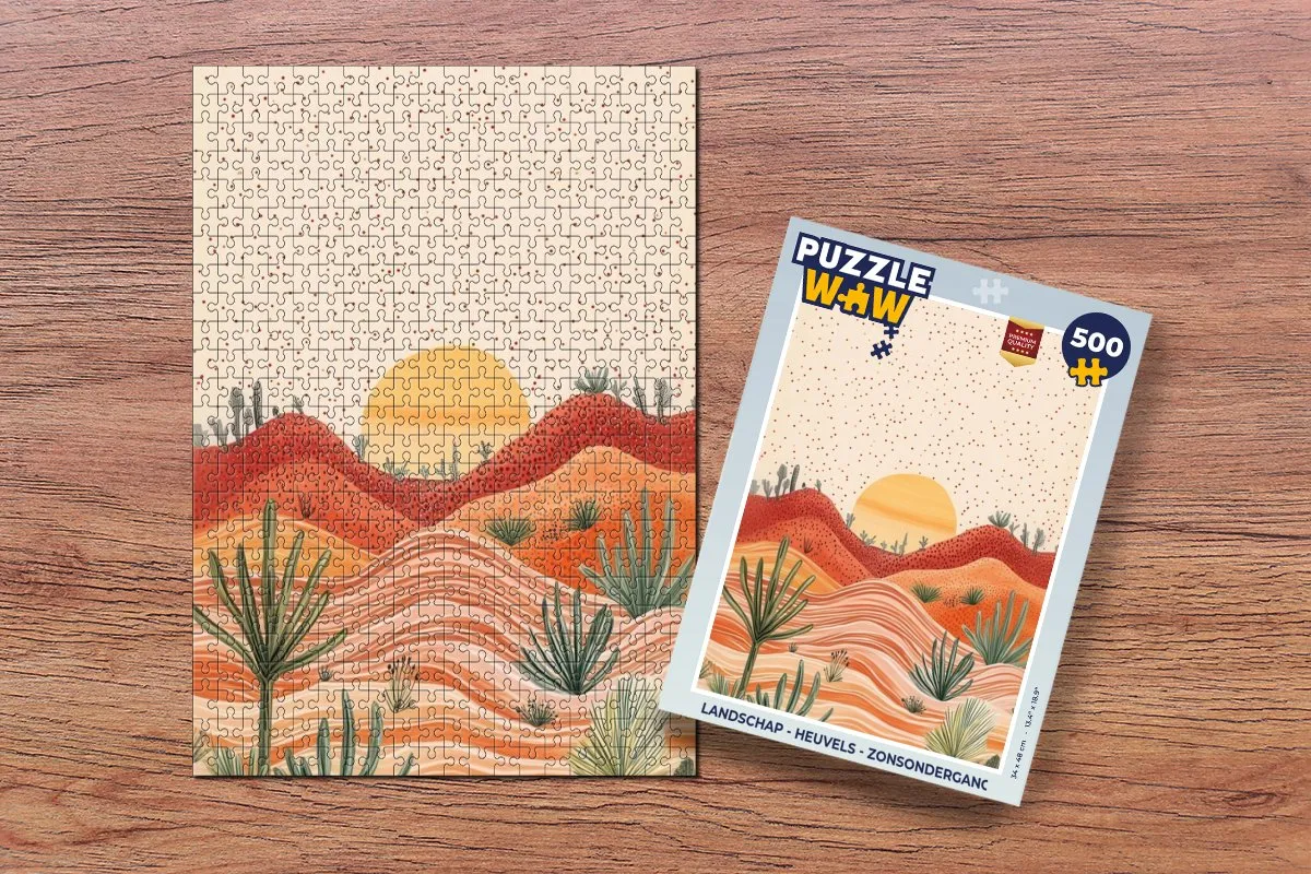PuzzleWow Legpuzzel Landschap - Heuvels - Zonsondergang 500 Stuks