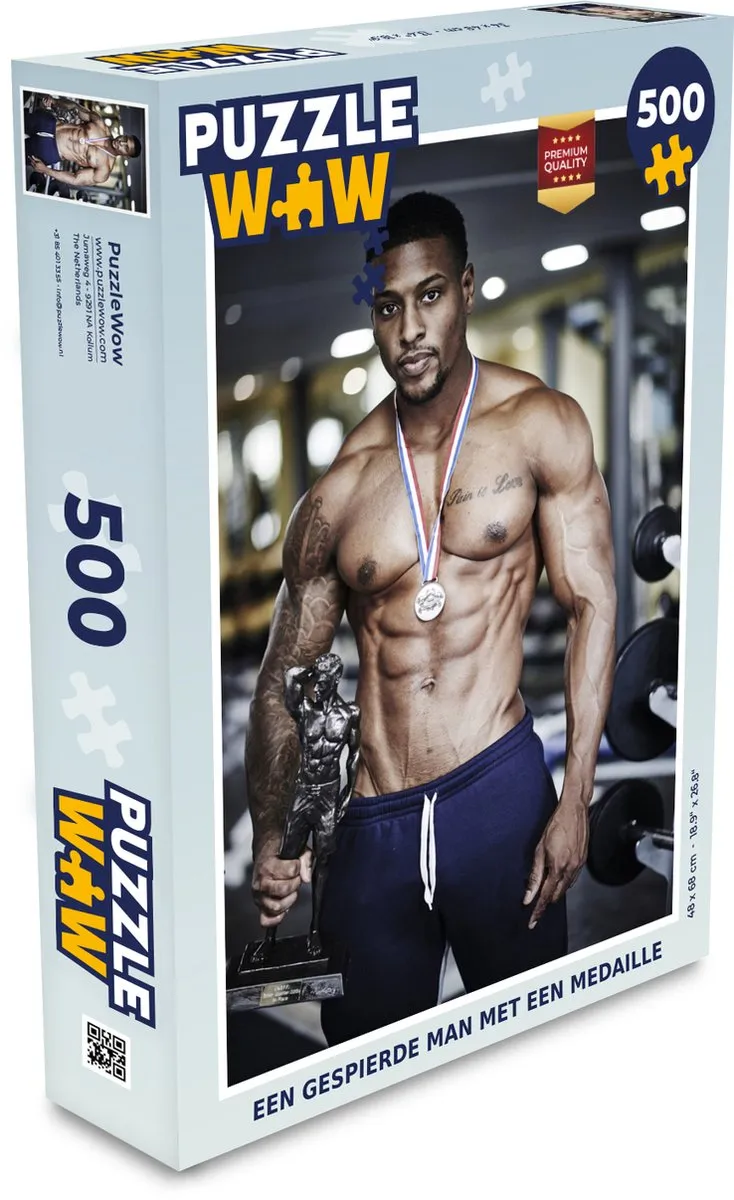 PuzzleWow Legpuzzel 500 Stuks - Gespierde Man met Medaille - Multicolor