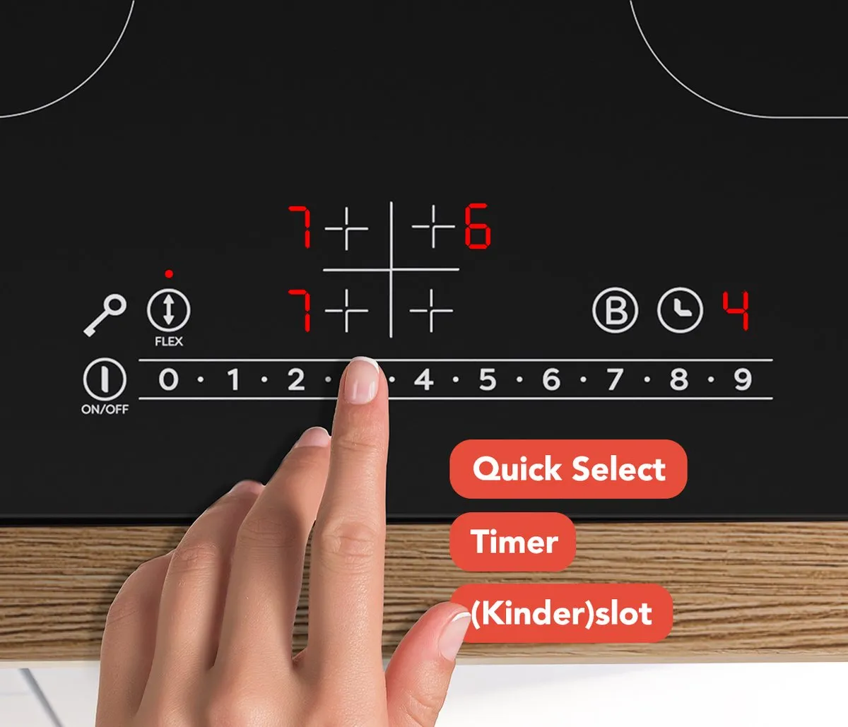 KitchenBrothers Inductie Kookplaat - Inbouw Inductieplaat - 60 cm - 4 Zones - 2x Flexzone - 1 en 2 Fase - Tot 2400W - Zwart