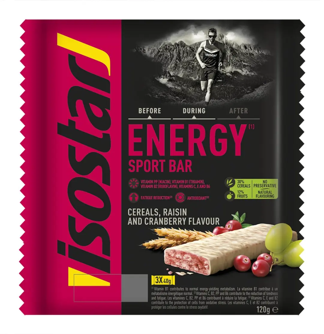 Isostar High Energy Sportreep - Cranberry - 3x40g - afbeelding 2 van 6