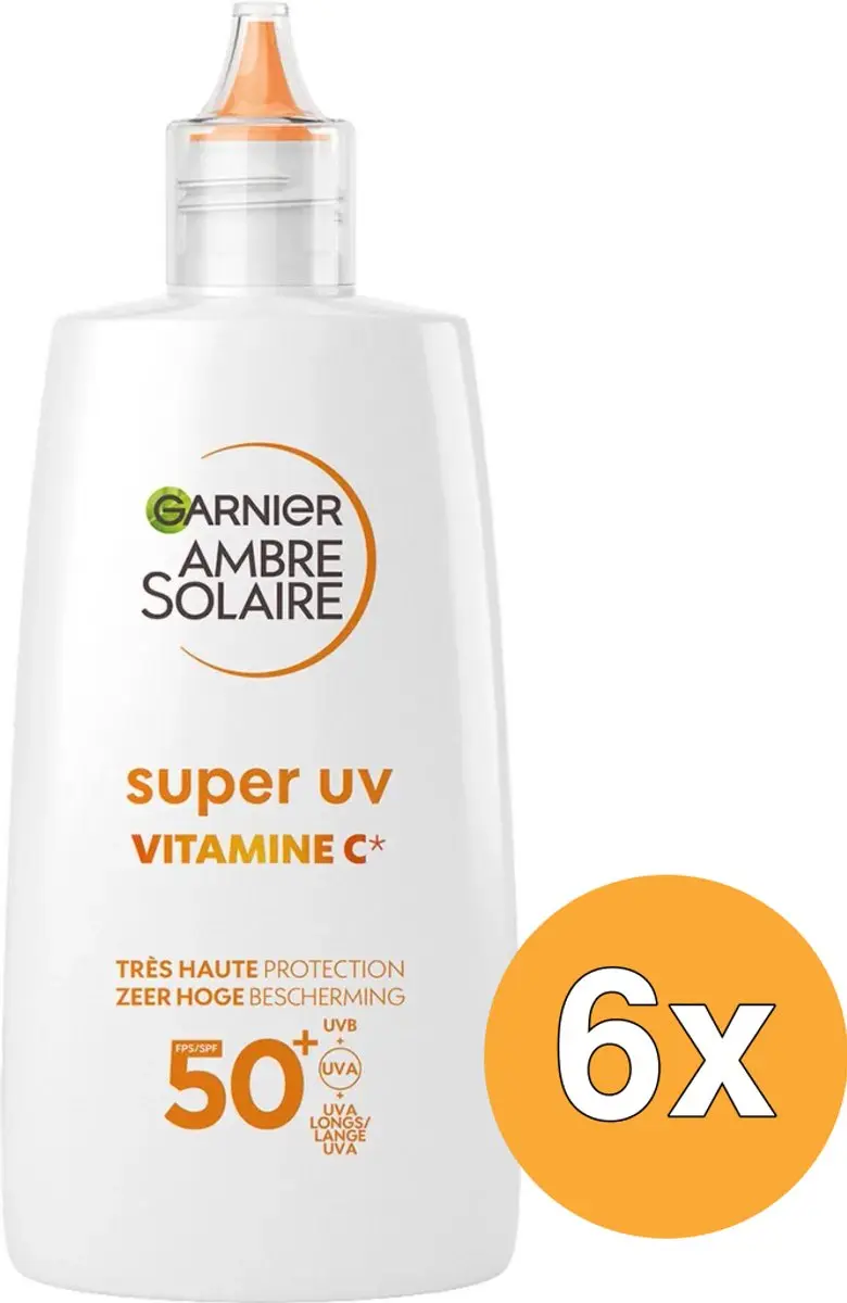 6x Garnier Ambre Solaire Fluid Vitamine C Anti-Pigmentvlekken Super UV SPF 50+ (