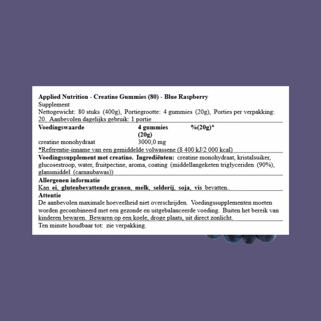 Applied Nutrition Creatine Gummies 80g - Blue Raspberry - afbeelding 2 van 6