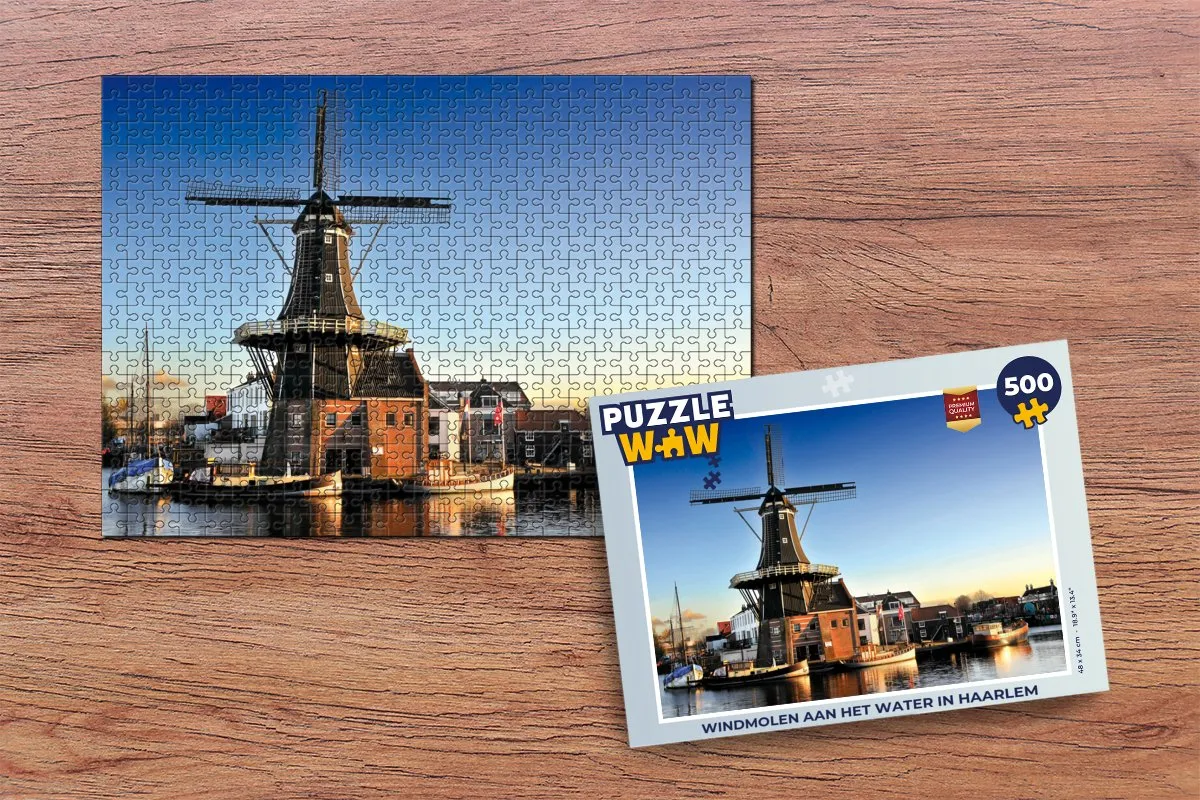PuzzleWow Legpuzzel Windmolen aan het water Haarlem 500 Stuks - Multicolor
