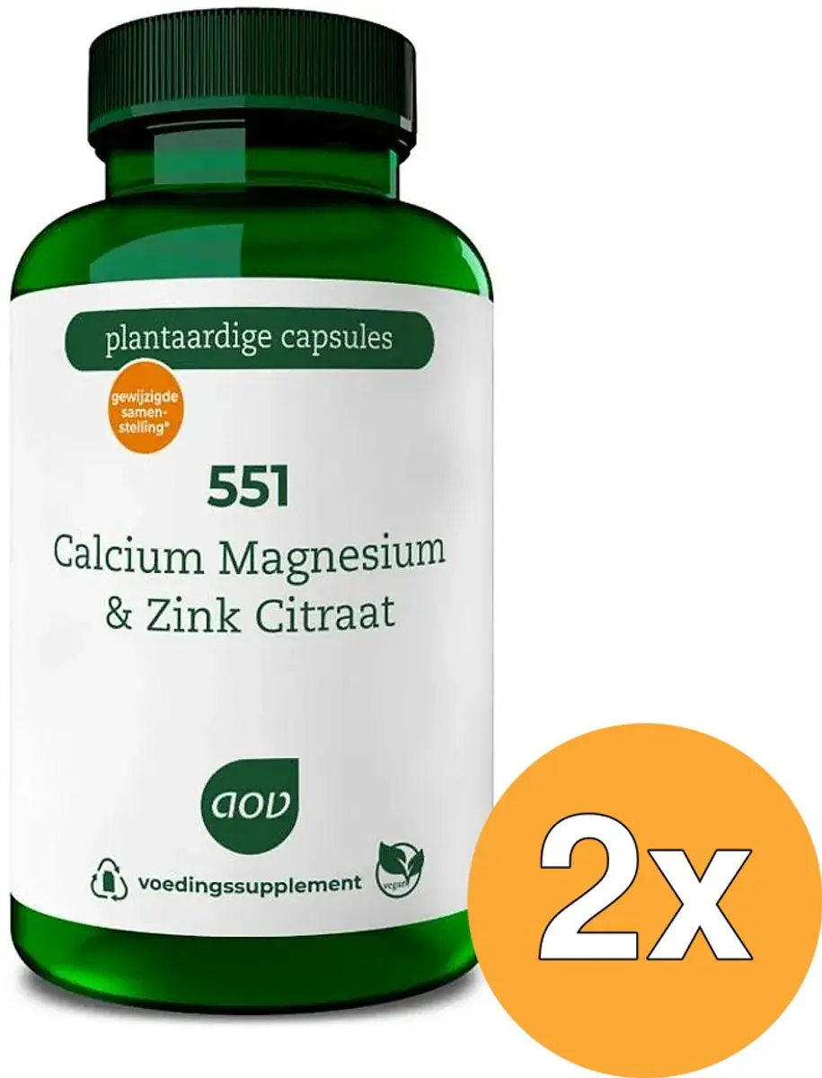 2x AOV 551 Calcium magnesium & zink citraat (90 vega capsules)