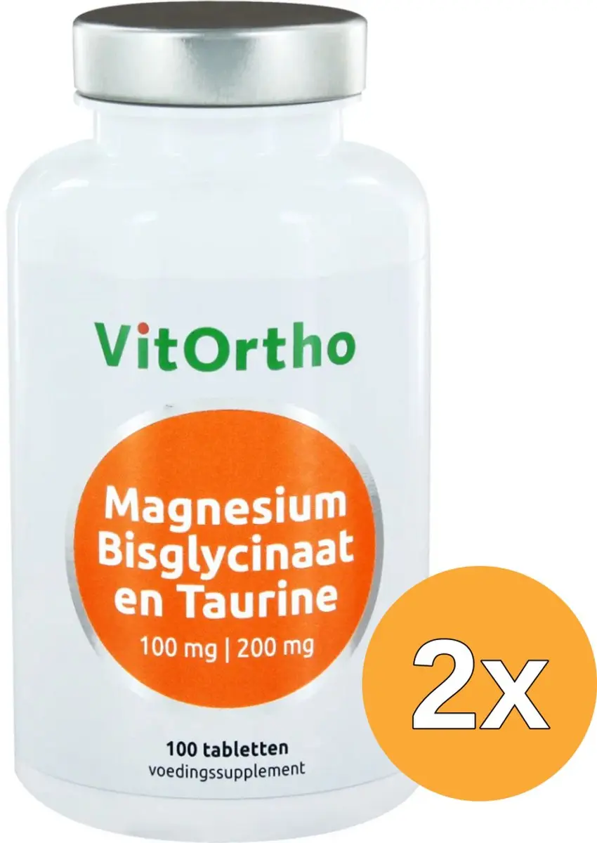 2x VitOrtho Magnesium bisglycinaat 100 mg en taurine 200 mg (100 tabletten)