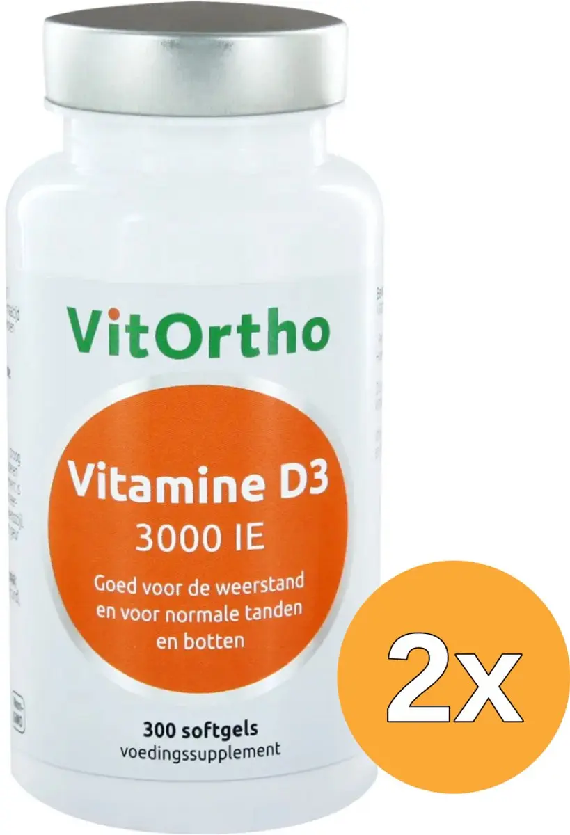 2x VitOrtho Vitamine D3 3000IE (300 softgels)