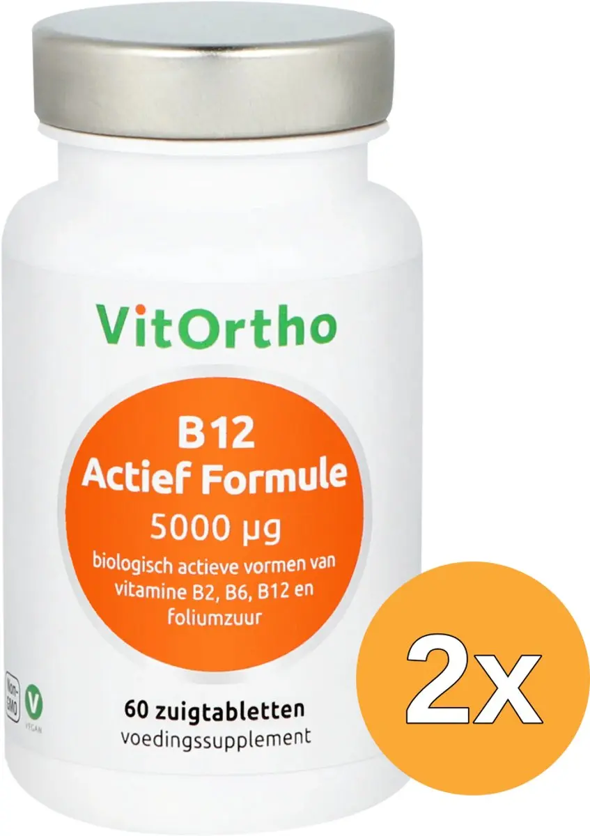 2x Vitortho B12 Actief Formule 5000 Mcg (60 zuigtabletten)