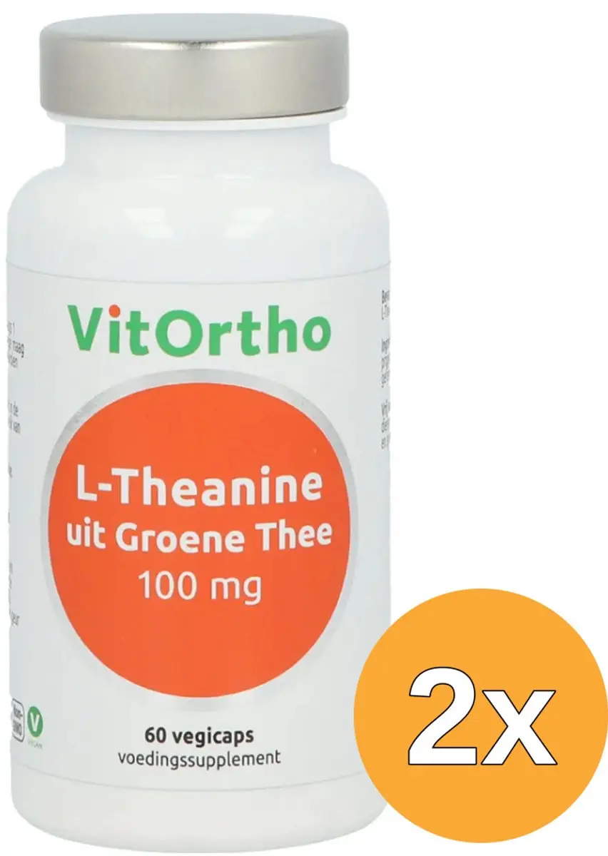 2x VitOrtho L-Theanine uitgroene thee 100 mg (60 vega capsules)