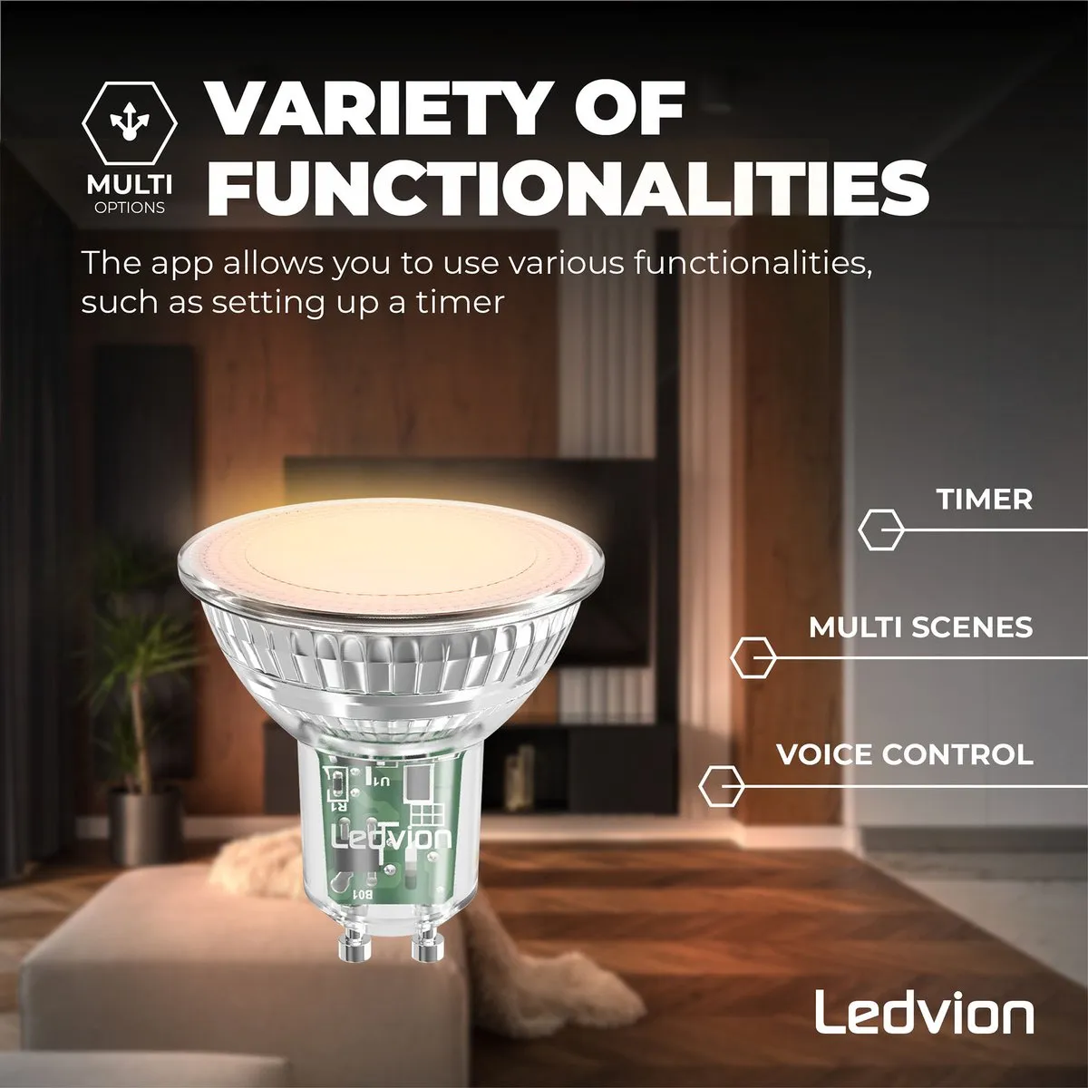 Ledvion 10x Smart RGB+CCT GU10 LED Spot 4,9W - Mat - 2200K