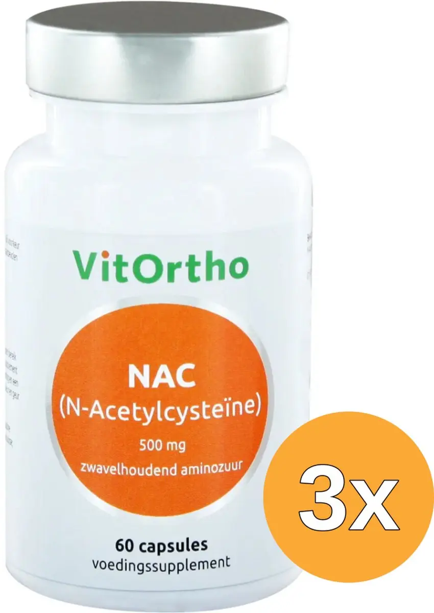 3x VitOrtho NAC N-Acetyl cysteine 500 mg (60 capsules)