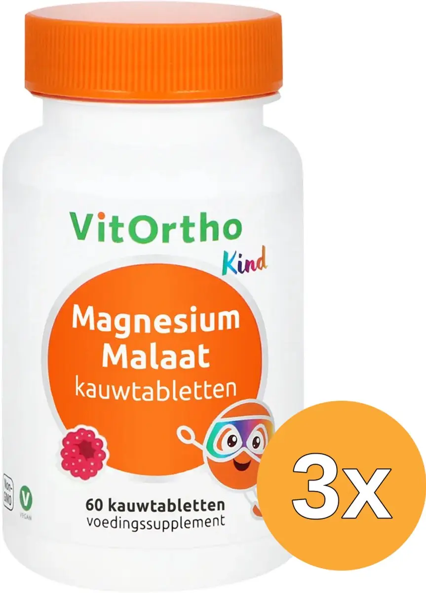 3x VitOrtho Magnesium Malaat kauwtabletten Kind (60 kauwtabletten)