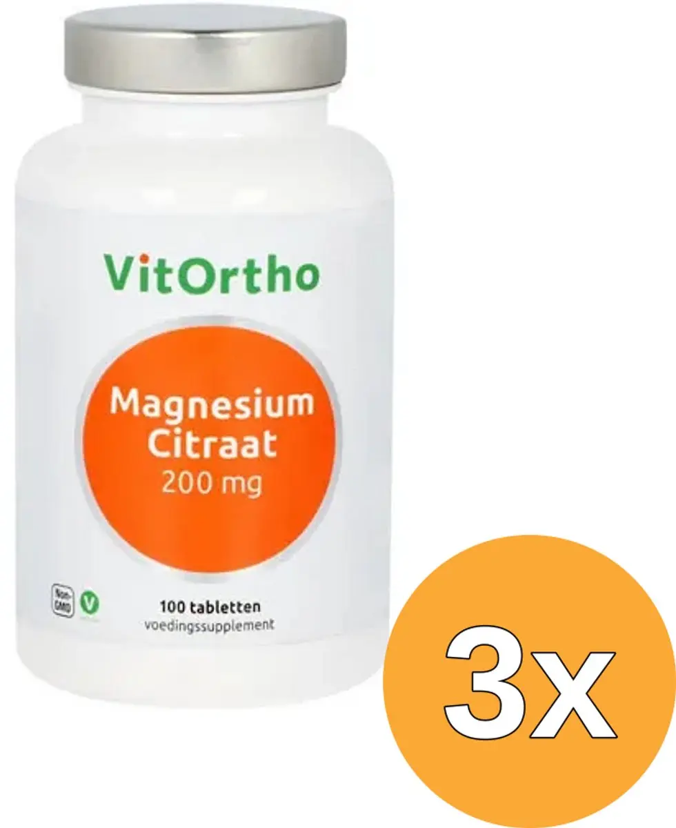 3x VitOrtho Magnesium citraat 200 mg (100 tabletten)