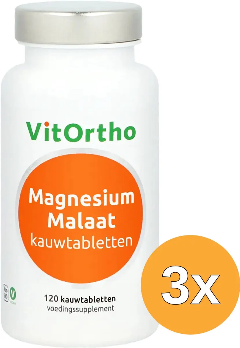 3x VitOrtho Magnesium Malaat kauwtabletten (120 kauwtabletten)