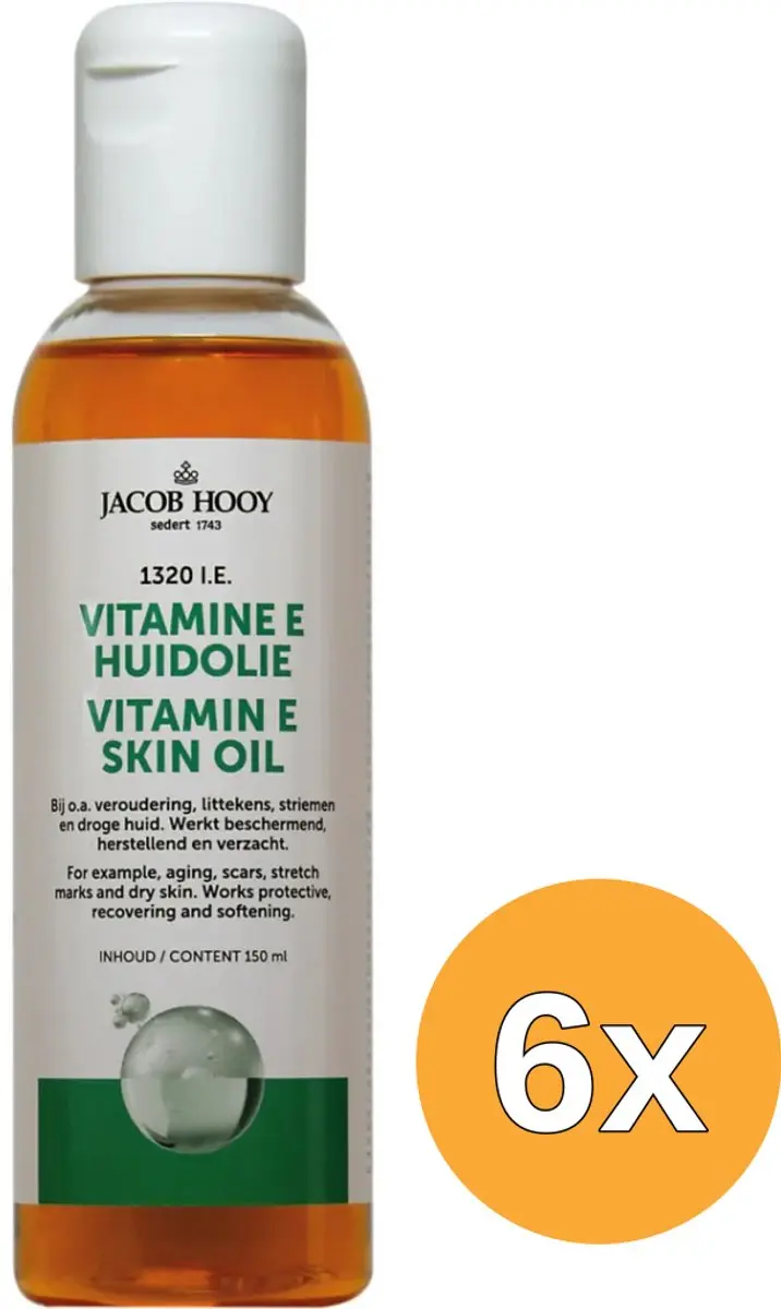 6x Jacob Hooy Vitamine E Huidolie (150 ml)