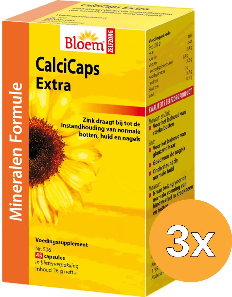 3x Bloem Calcicaps Forte Huid/Bot/Nagels (45 capsules)