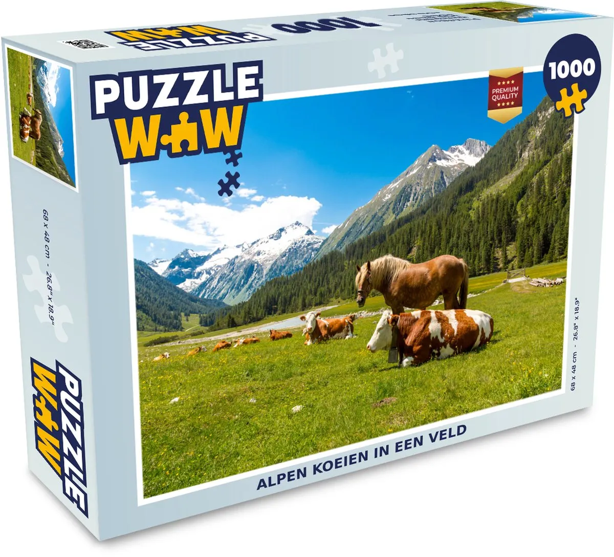 PuzzleWow Legpuzzel Koeien Paarden Alpen 1000 Stuks - Multicolor