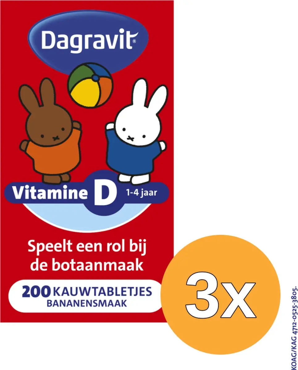 3x Dagravit Kids Vitamine D Kauwtabletjes (200 kauwtabletten)