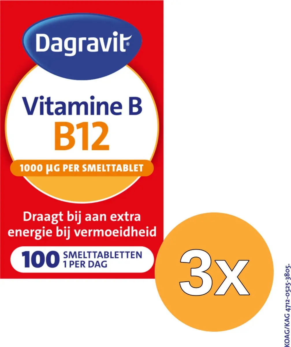 3x Dagravit Vitamine B12 1000mcg (100 smelttabletten)