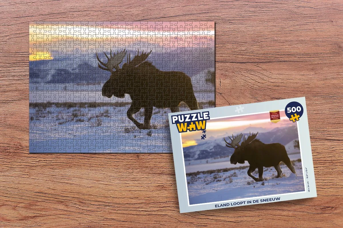 PuzzleWow Legpuzzel Eland in de sneeuw 500 Stuks - Multicolor