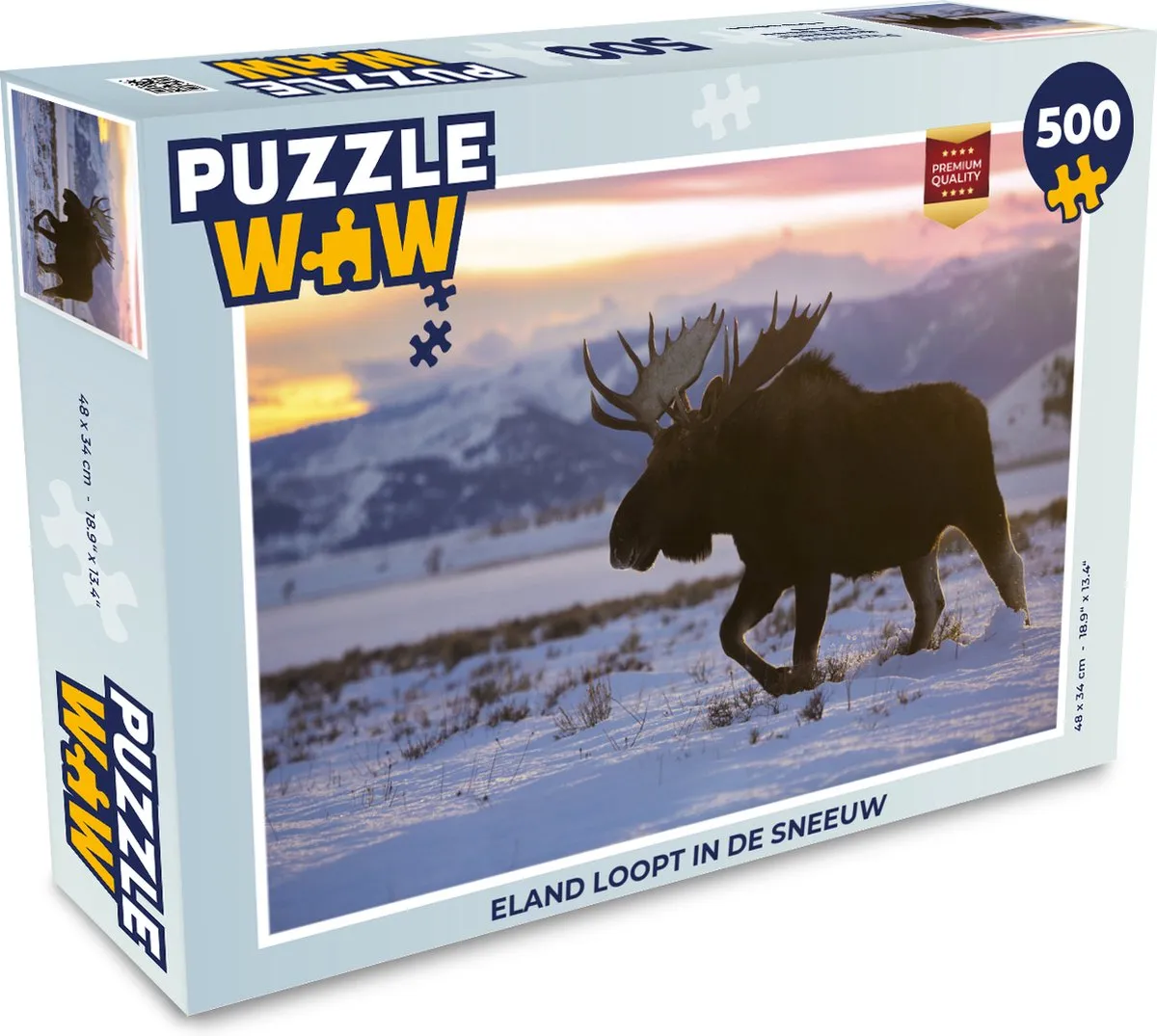 PuzzleWow Legpuzzel Eland in de sneeuw 500 Stuks - Multicolor