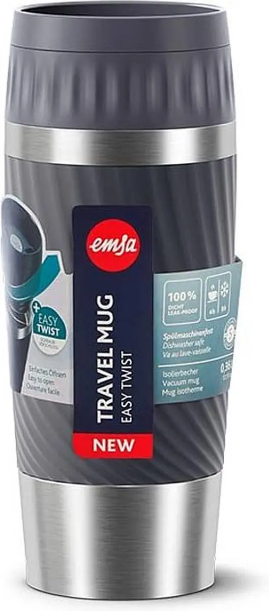 Emsa Travel Mug Easy Twist N2011500 - 360ml - RVS - Zilver - afbeelding 4 van 6