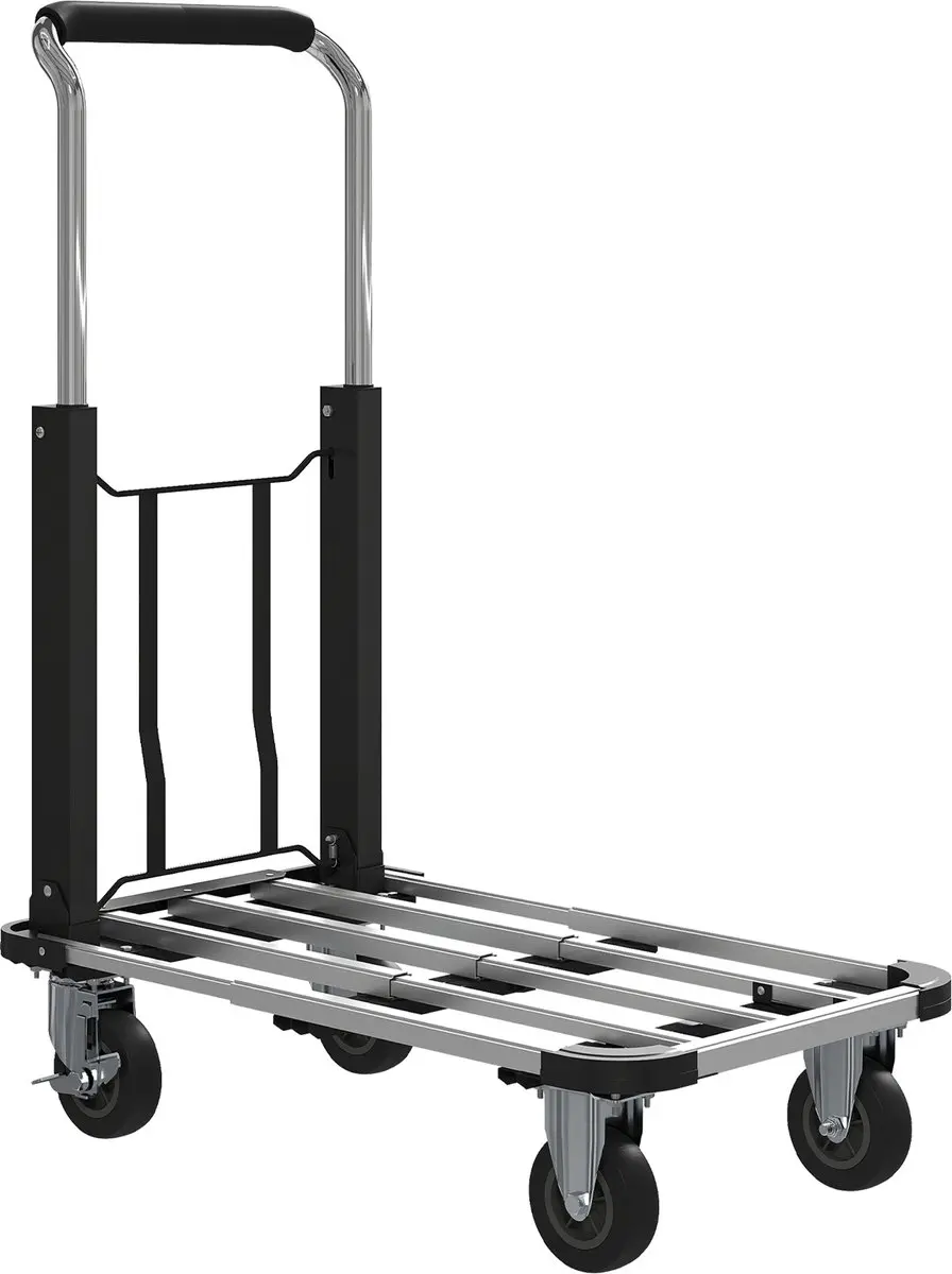 HOMCOM Bagagekar Metaal, Aluminium 71,5L x 42B x 95H cm Zilver+Zwart