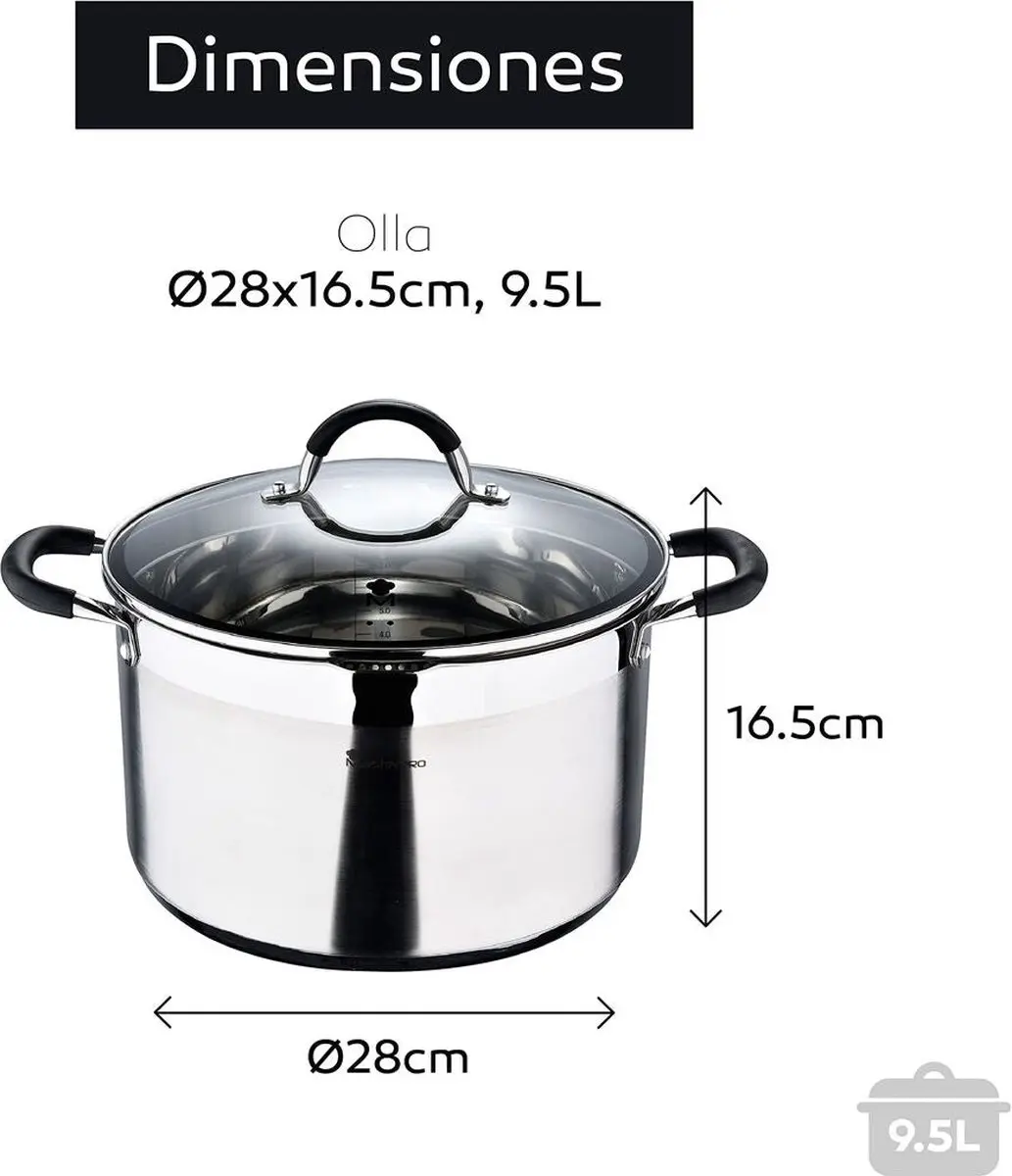 Bergner Masterpro Grote Kookpan 28cm - 9.5L RVS