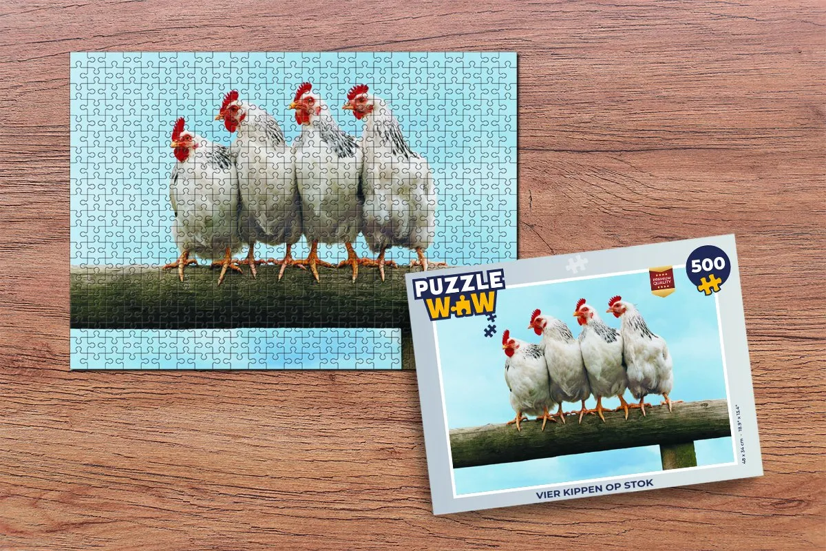 PuzzleWow Vier Kippen op stok Legpuzzel 500 Stuks - Multicolor