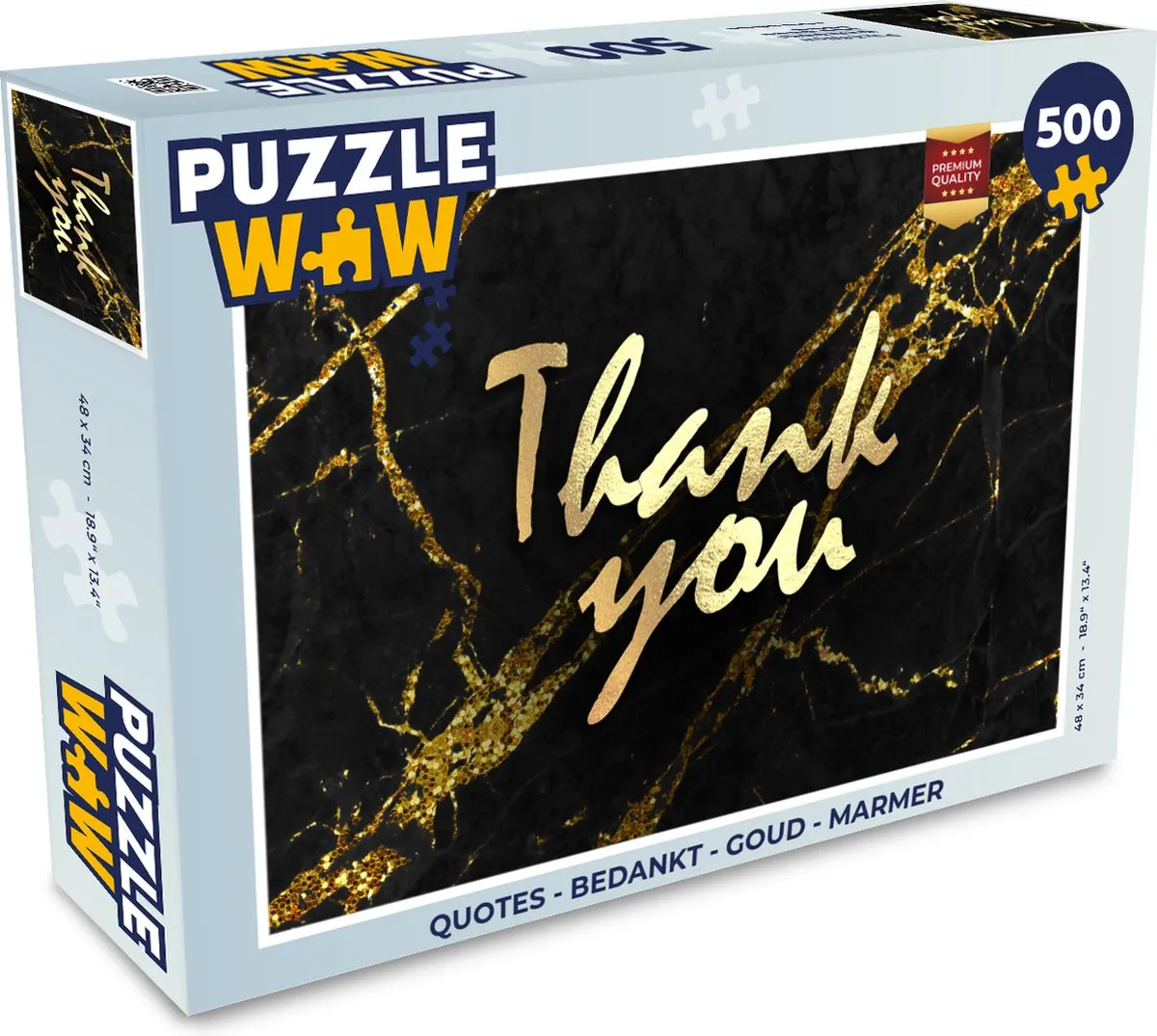 PuzzleWow Quotes Bedankt Legpuzzel 500 Stuks - Goud/Marmer - Multicolor