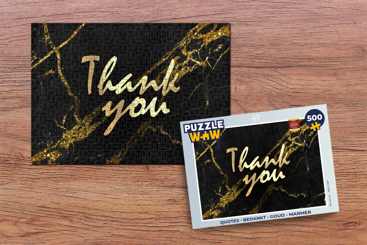 PuzzleWow Quotes Bedankt Legpuzzel 500 Stuks - Goud/Marmer - Multicolor