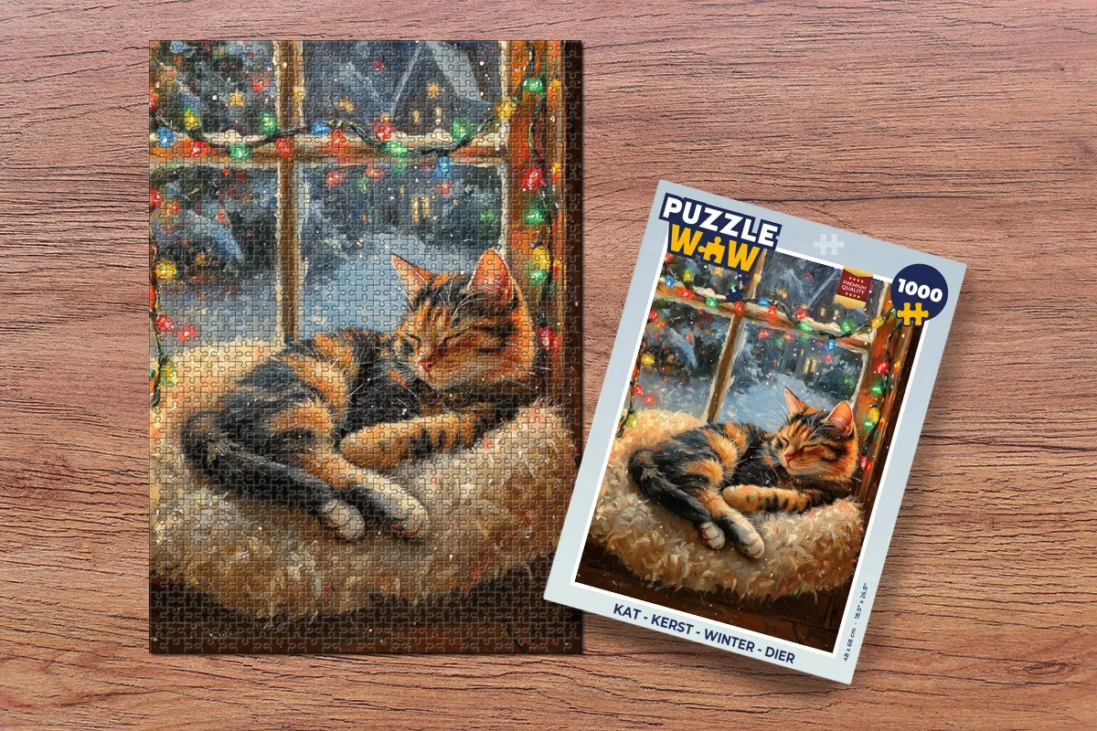 PuzzleWow Kerst Kat Legpuzzel 1000 Stuks - Winter