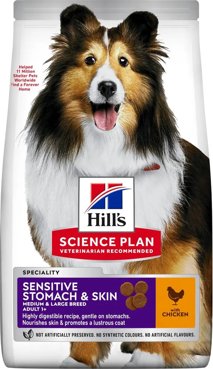 4x HILL'S SCIENCE PLAN Sensitive Stomach & Skin Medium Adult Hondenvoer met Kip