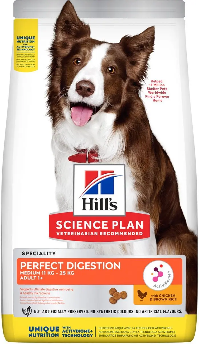 4x Hill's Science Plan Perfect Digestion Medium Adult 1+ Hondenvoer met Kip & br