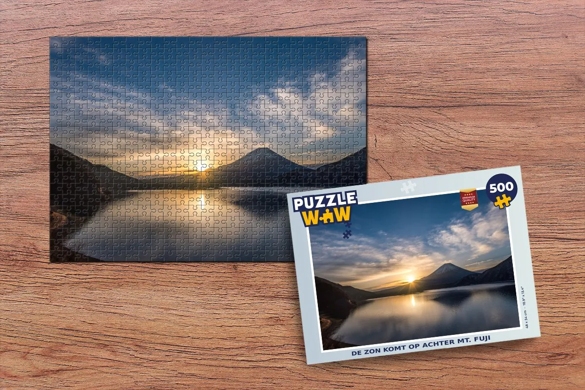 PuzzleWow De zon komt op achter Mt. Fuji Legpuzzel 500 Stuks - Multicolor