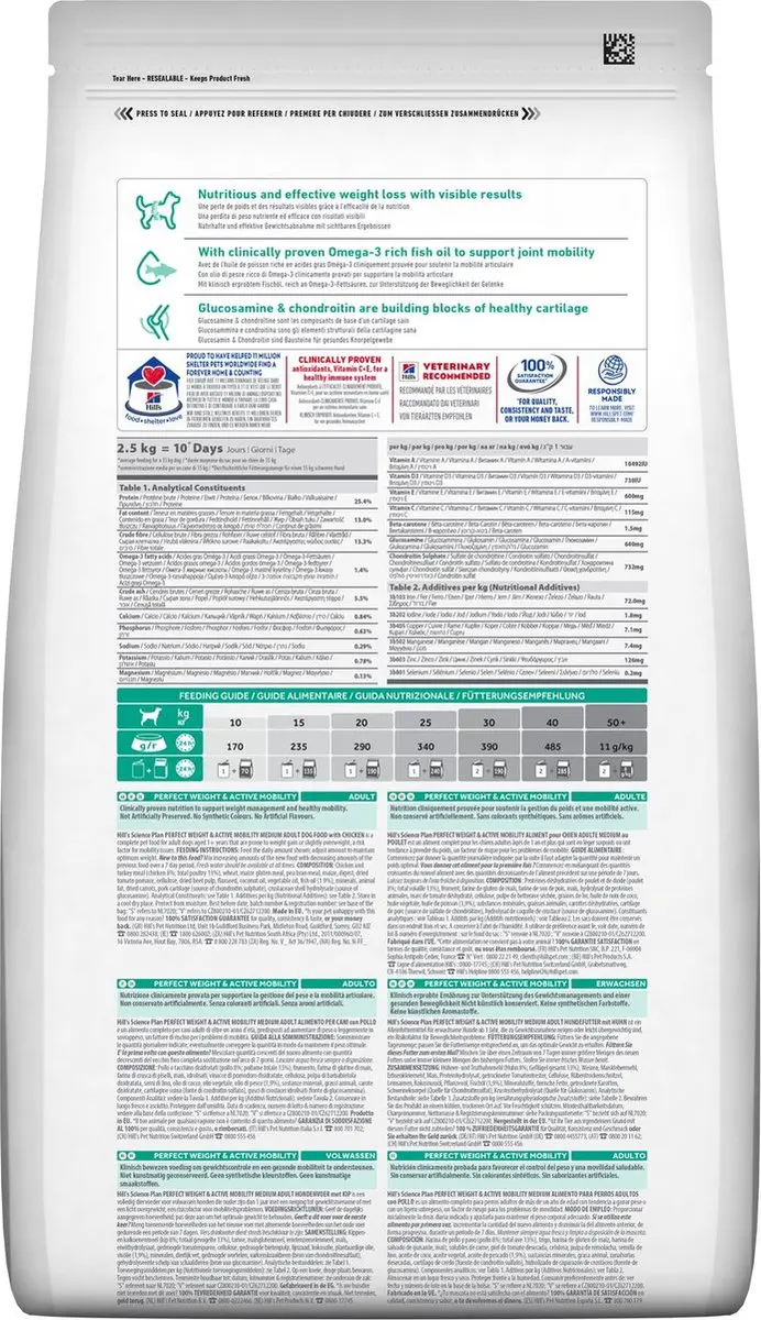 Hill's Science Plan Adult Perfect Weight & Active Mobility Medium Kip 12kg