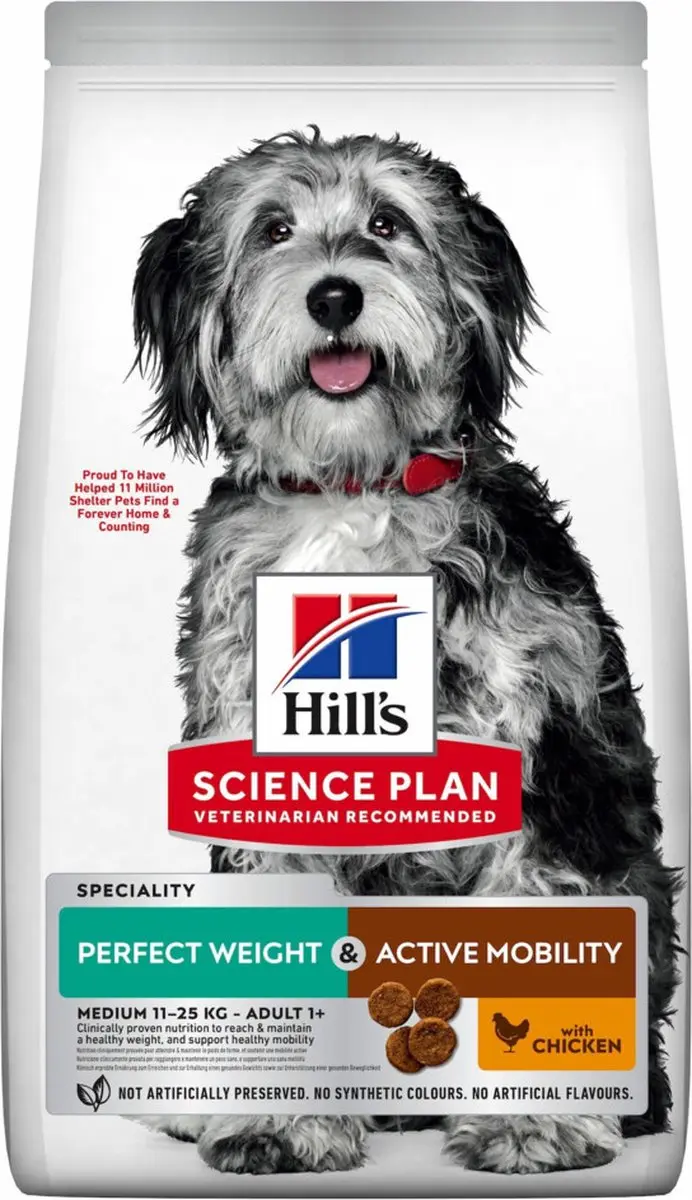 Hill's Science Plan Adult Perfect Weight & Active Mobility Medium Kip 12kg