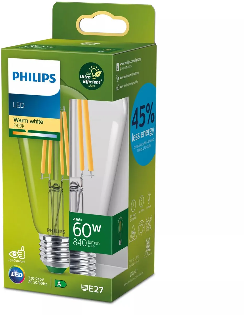 Philips Ultra Efficient LED Lamp E27 4W Warmwit