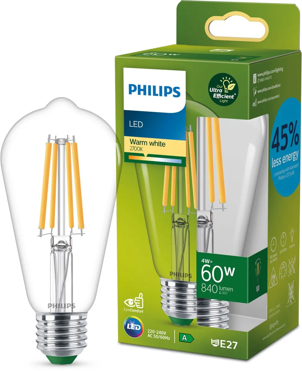 Philips Ultra Efficient LED Lamp E27 4W Warmwit