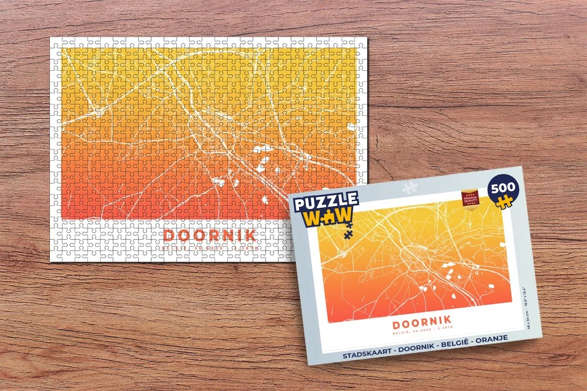 PuzzleWow Stadskaart Doornik België Legpuzzel 500 Stuks - Oranje