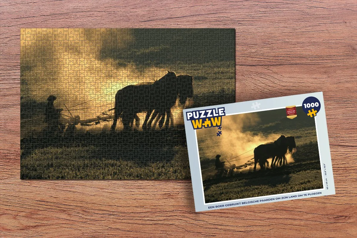 PuzzleWow Paarden Boer Ploegen Puzzel 1000 Stuks - Multicolor